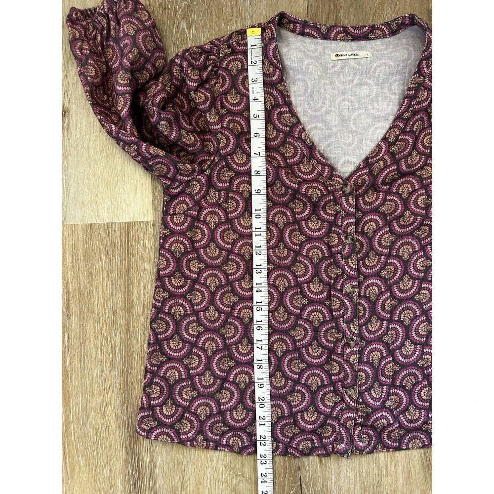 Marine Layer Cotton Button Front Blouse Large Boho Artisan Print - Picture 6 of 7